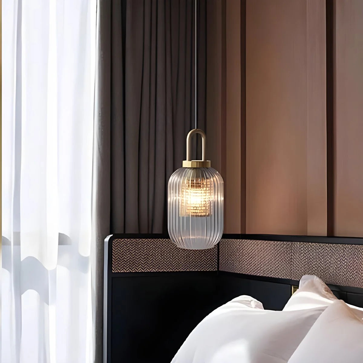 Antizer Modern Ribbed Clear Glass Pendant Light