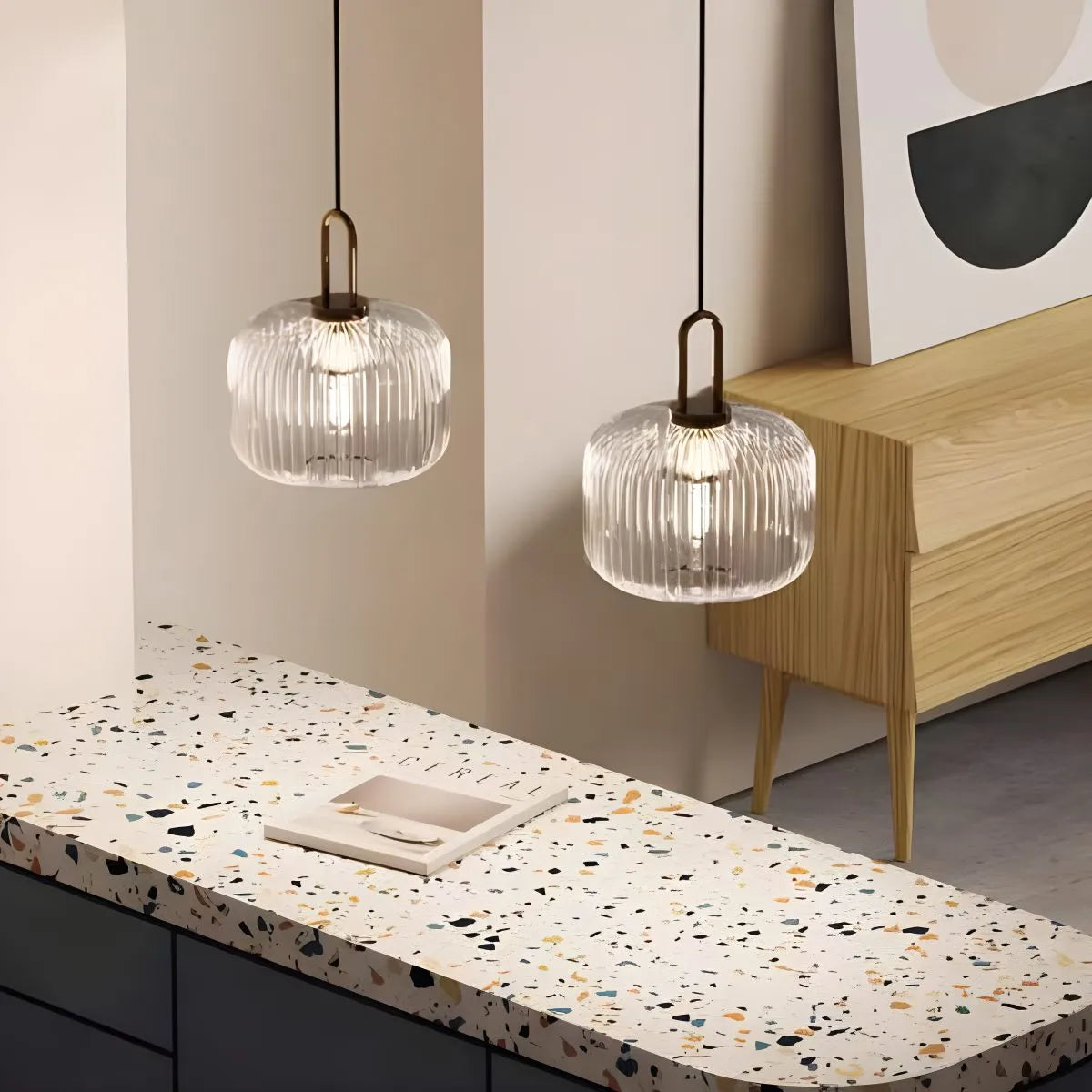 Antizer Modern Ribbed Clear Glass Pendant Light