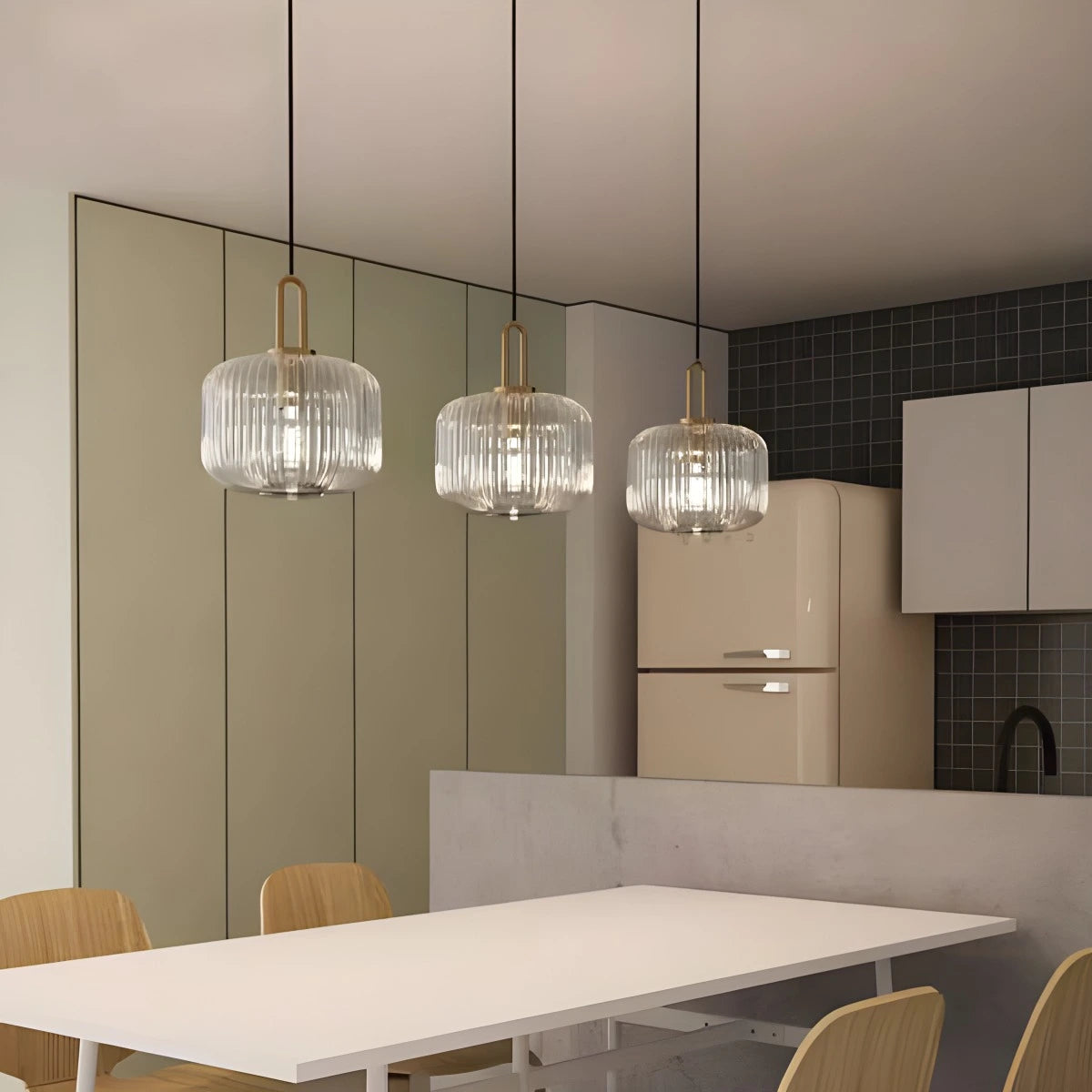 Antizer Modern Ribbed Clear Glass Pendant Light