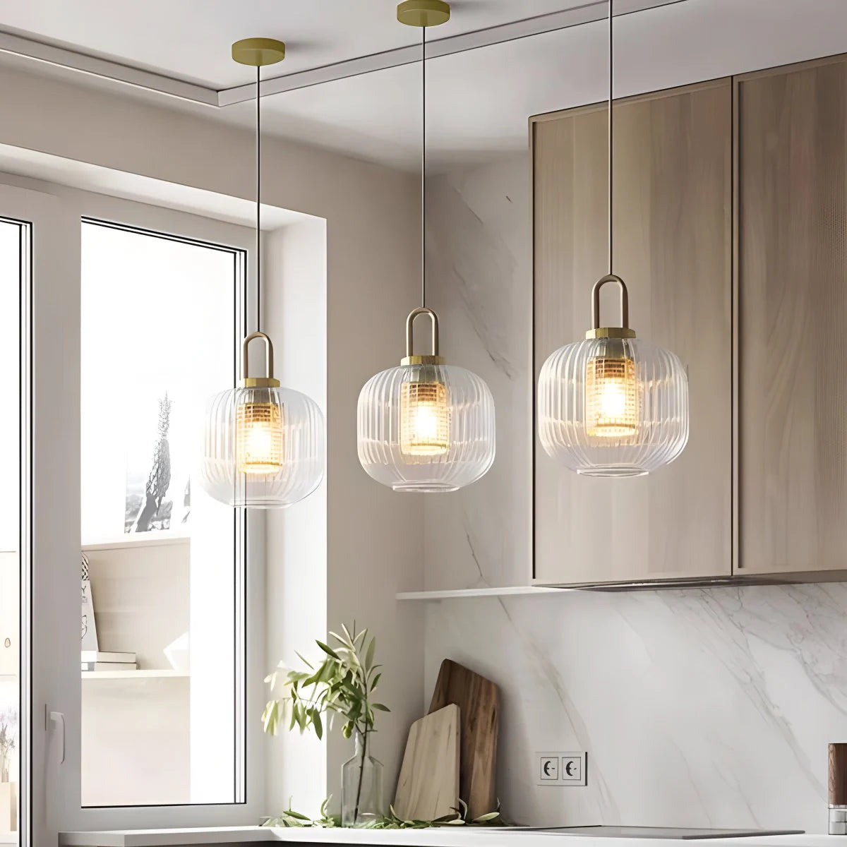 Antizer Modern Ribbed Clear Glass Pendant Light