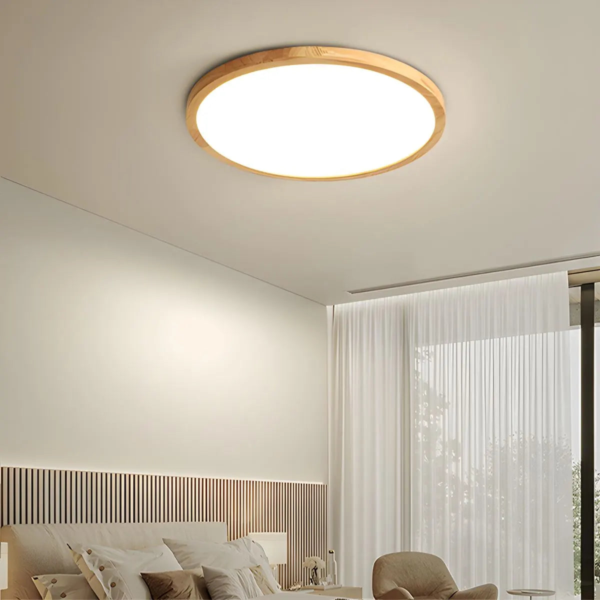 Antizer Modern Wood Round Ceiling Light for Bedroom