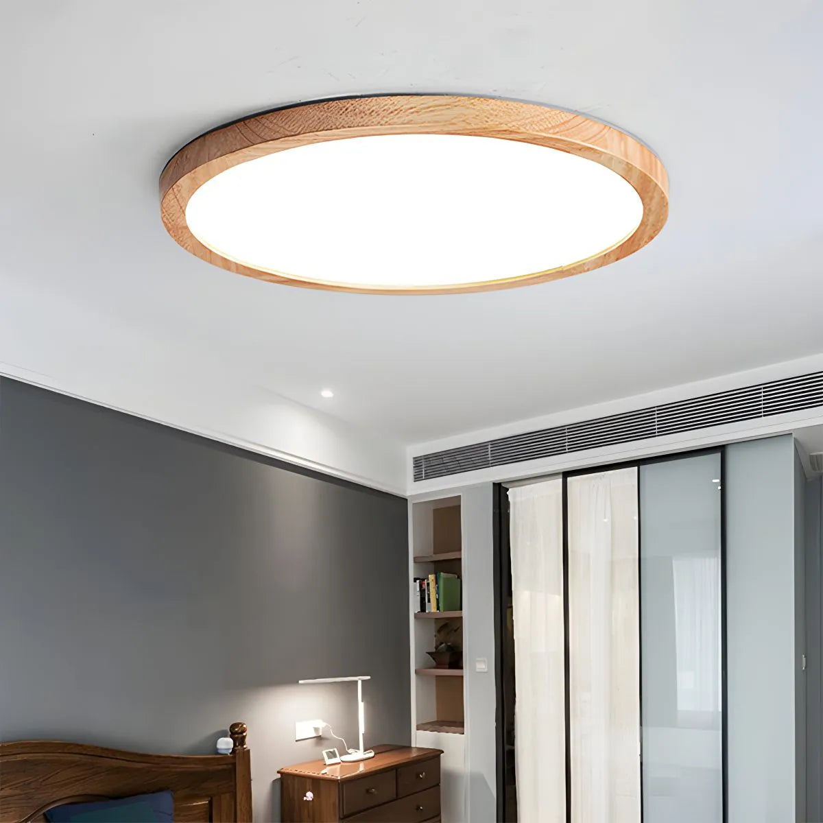 Antizer Modern Wood Round Ceiling Light for Bedroom