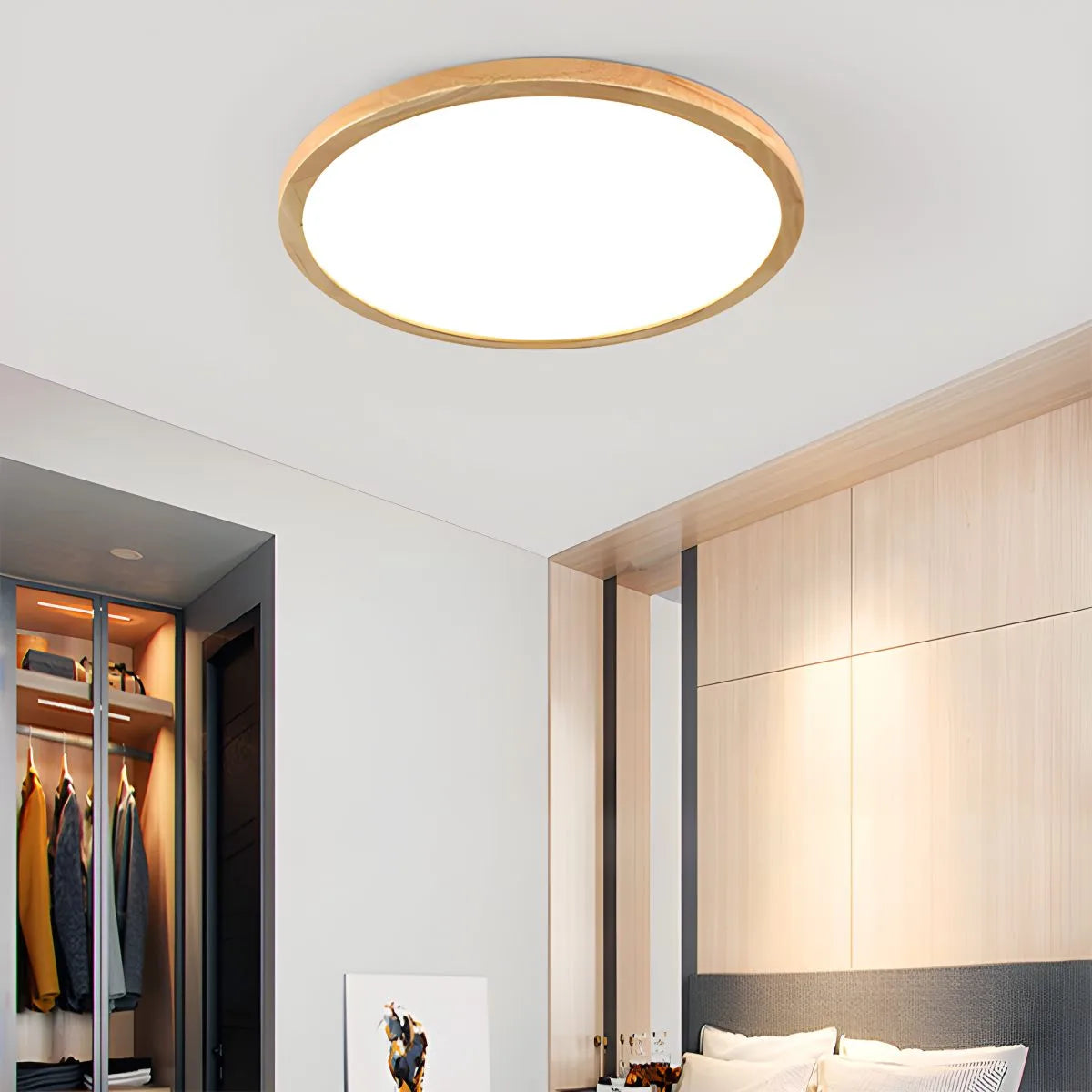 Antizer Modern Wood Round Ceiling Light for Bedroom