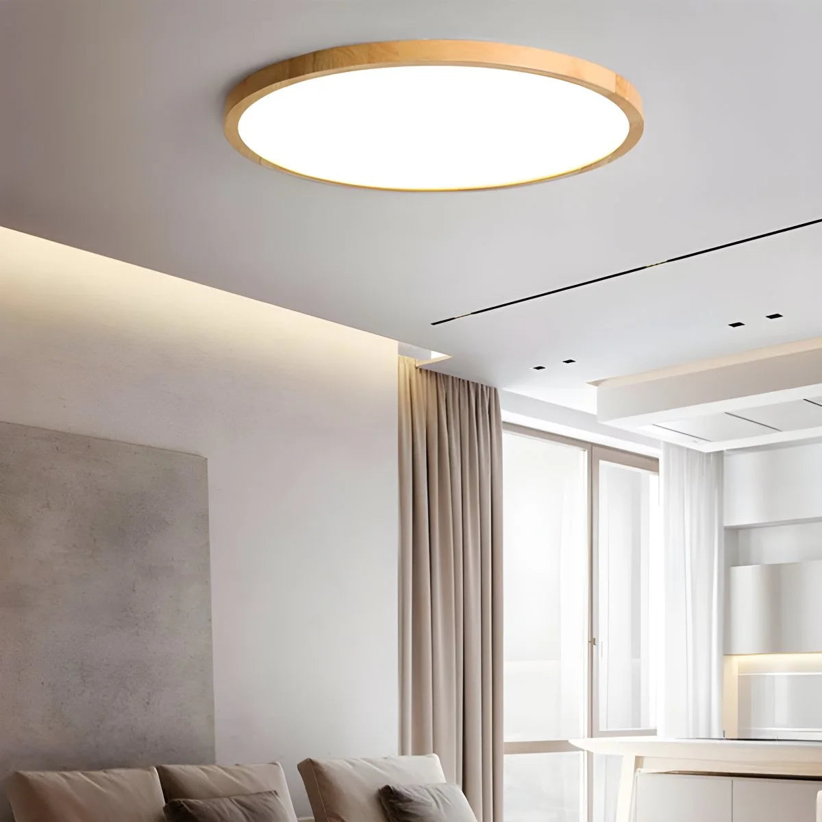 Antizer Modern Wood Round Ceiling Light for Bedroom