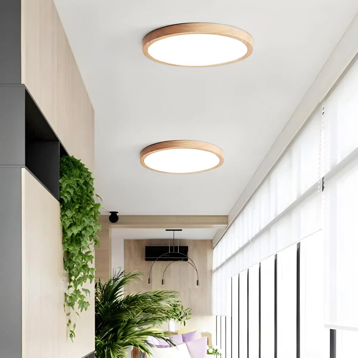 Antizer Modern Wood Round Ceiling Light for Bedroom