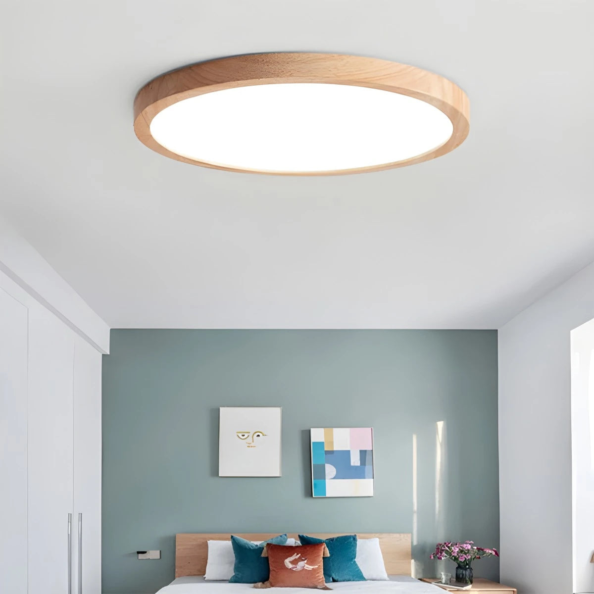Antizer Modern Wood Round Ceiling Light for Bedroom