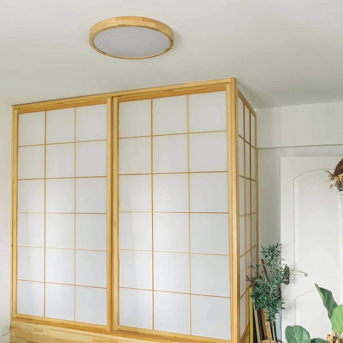 Antizer Modern Wood Round Ceiling Light for Bedroom
