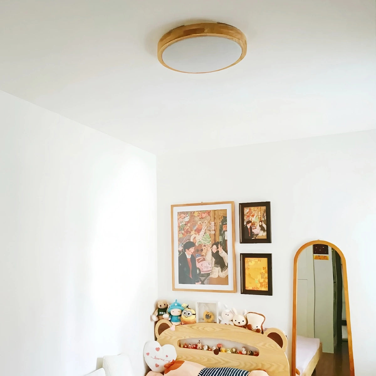 Antizer Modern Wood Round Ceiling Light for Bedroom