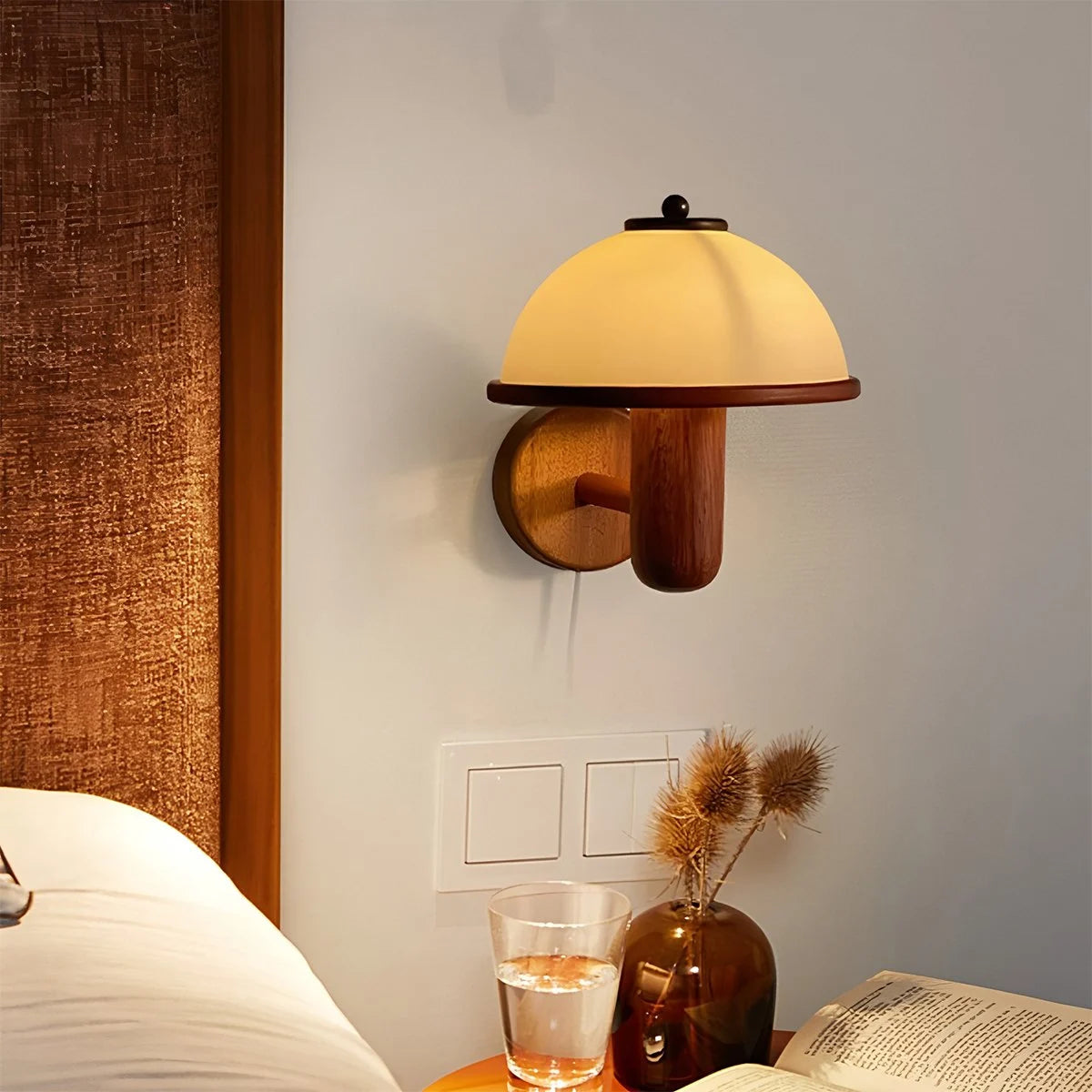Antizer Mushroom Wood Wall Lamp for Bedroom