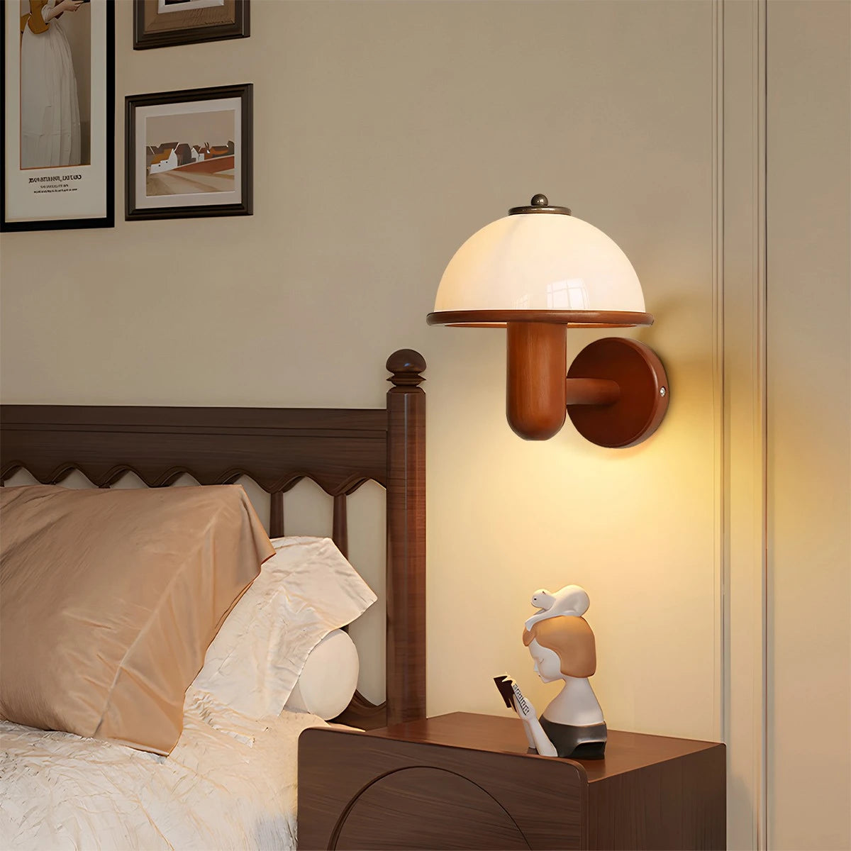 Antizer Mushroom Wood Wall Lamp for Bedroom