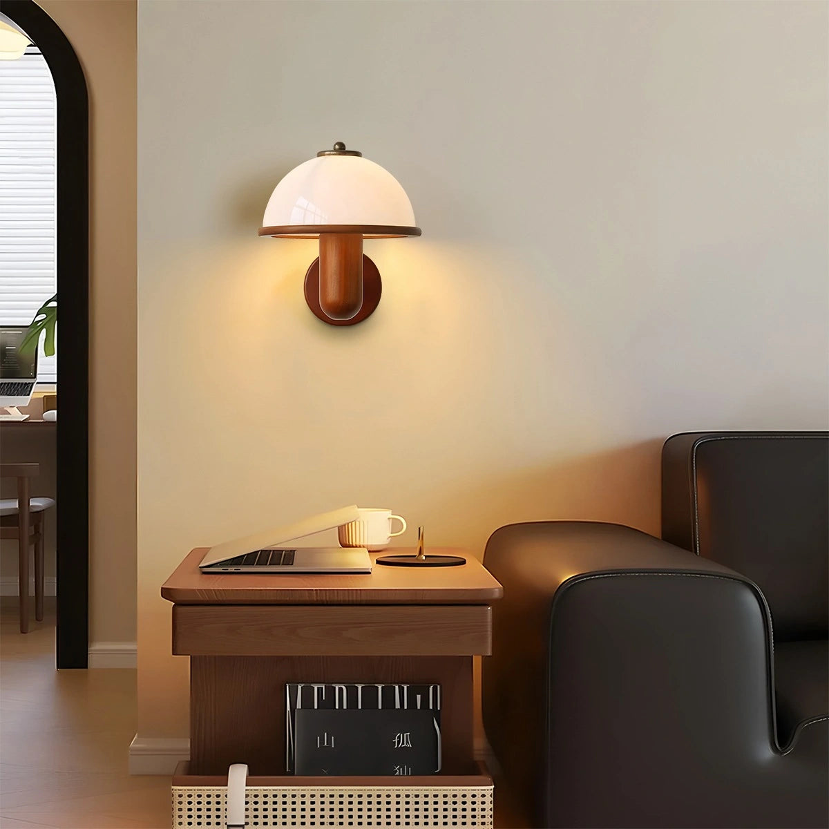 Antizer Mushroom Wood Wall Lamp for Bedroom