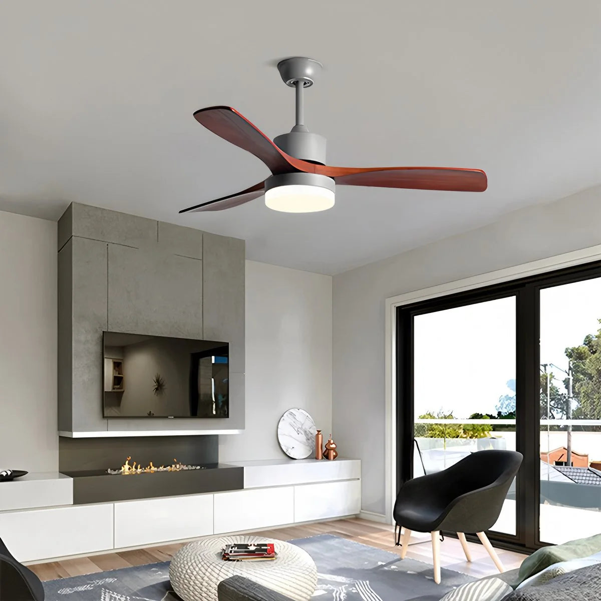 Antizer Solid Wood Ceiling Fan Light for Living Room