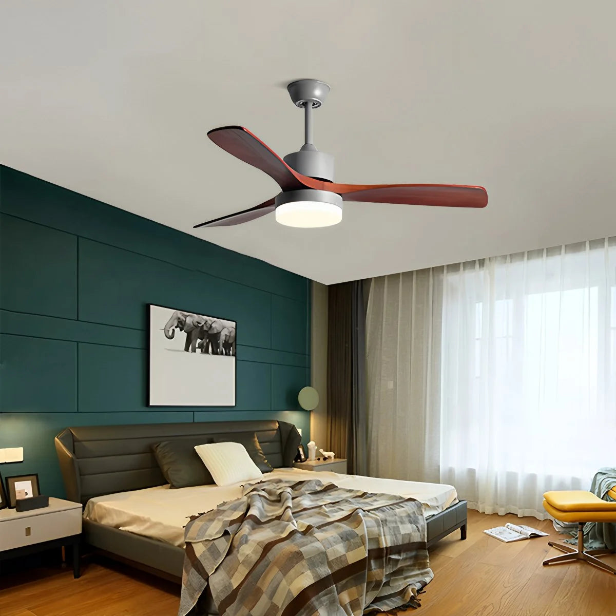 Antizer Solid Wood Ceiling Fan Light for Living Room