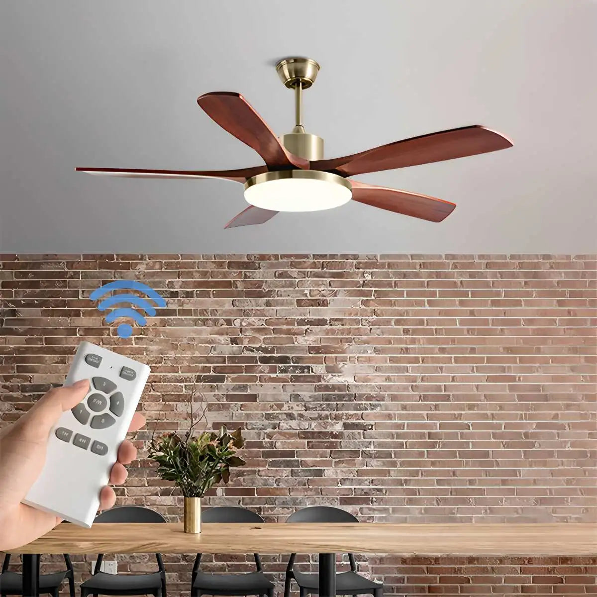 Antizer Solid Wood Ceiling Fan Light for Living Room