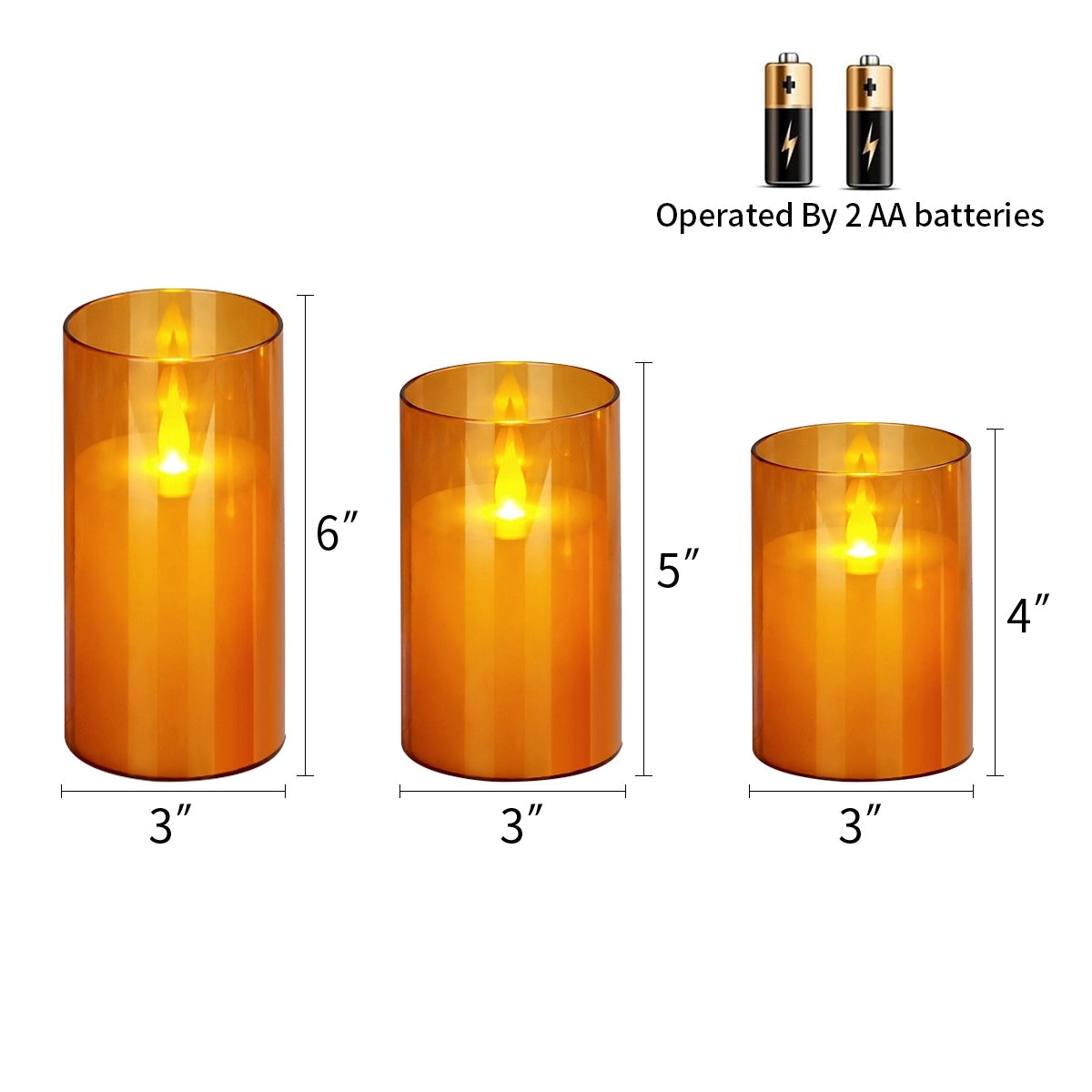 Antizer Orange Acrylic Glass Pillar Flameless Candle 12 Pack × 6