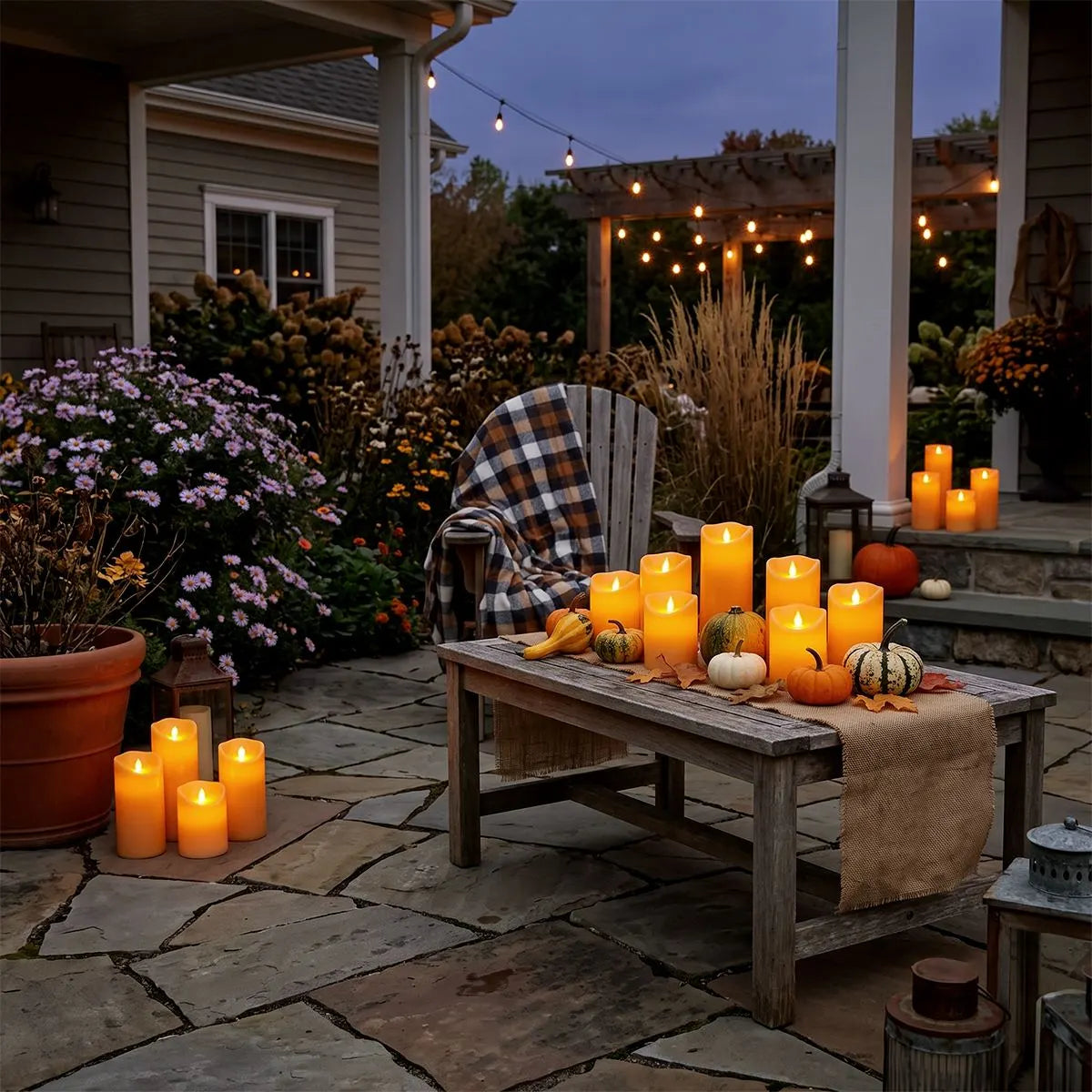 Antizer Orange Outdoor Waterproof Pillars Flameless Candle 24 Pack × 6