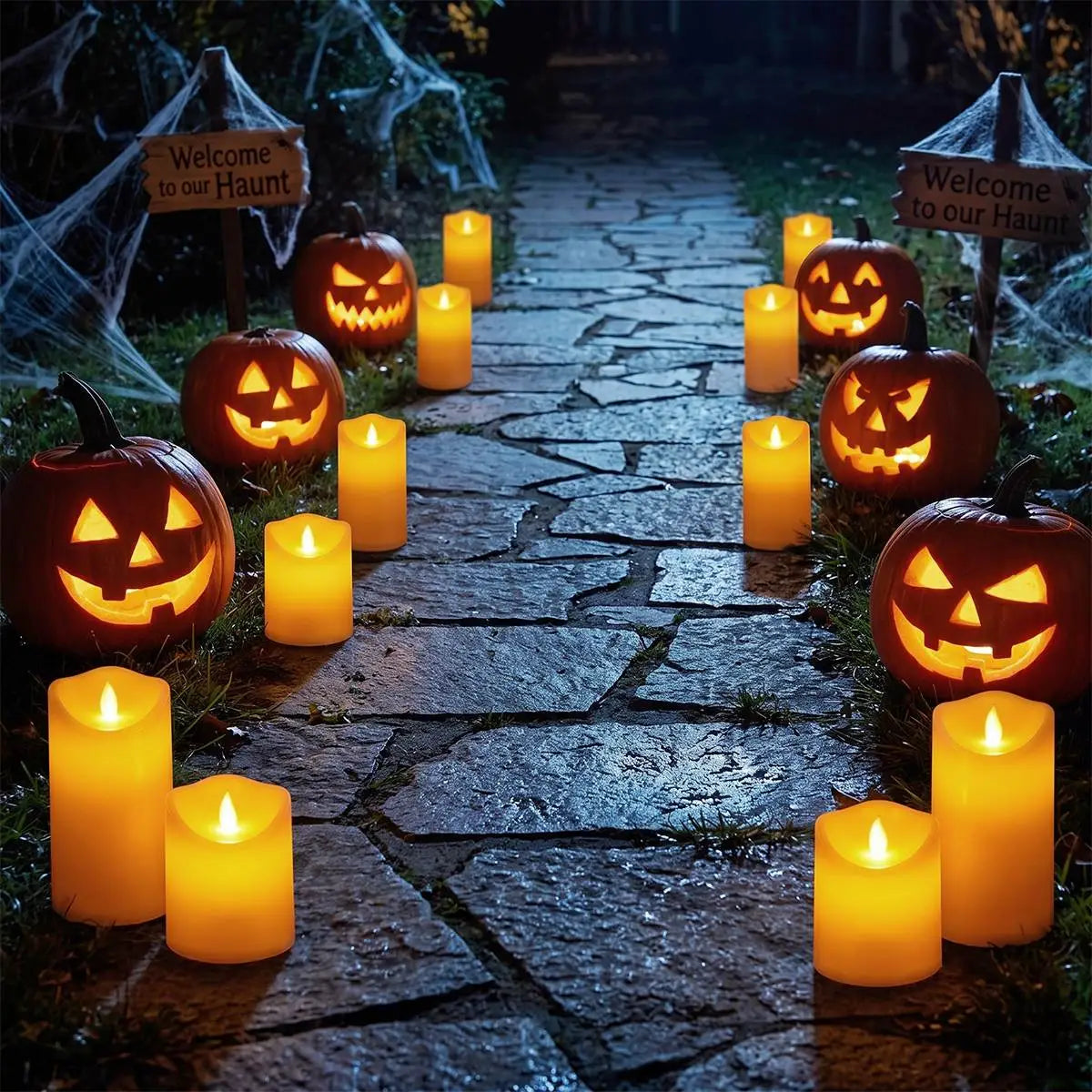 Antizer Orange Outdoor Waterproof Pillars Flameless Candle 24 Pack × 6