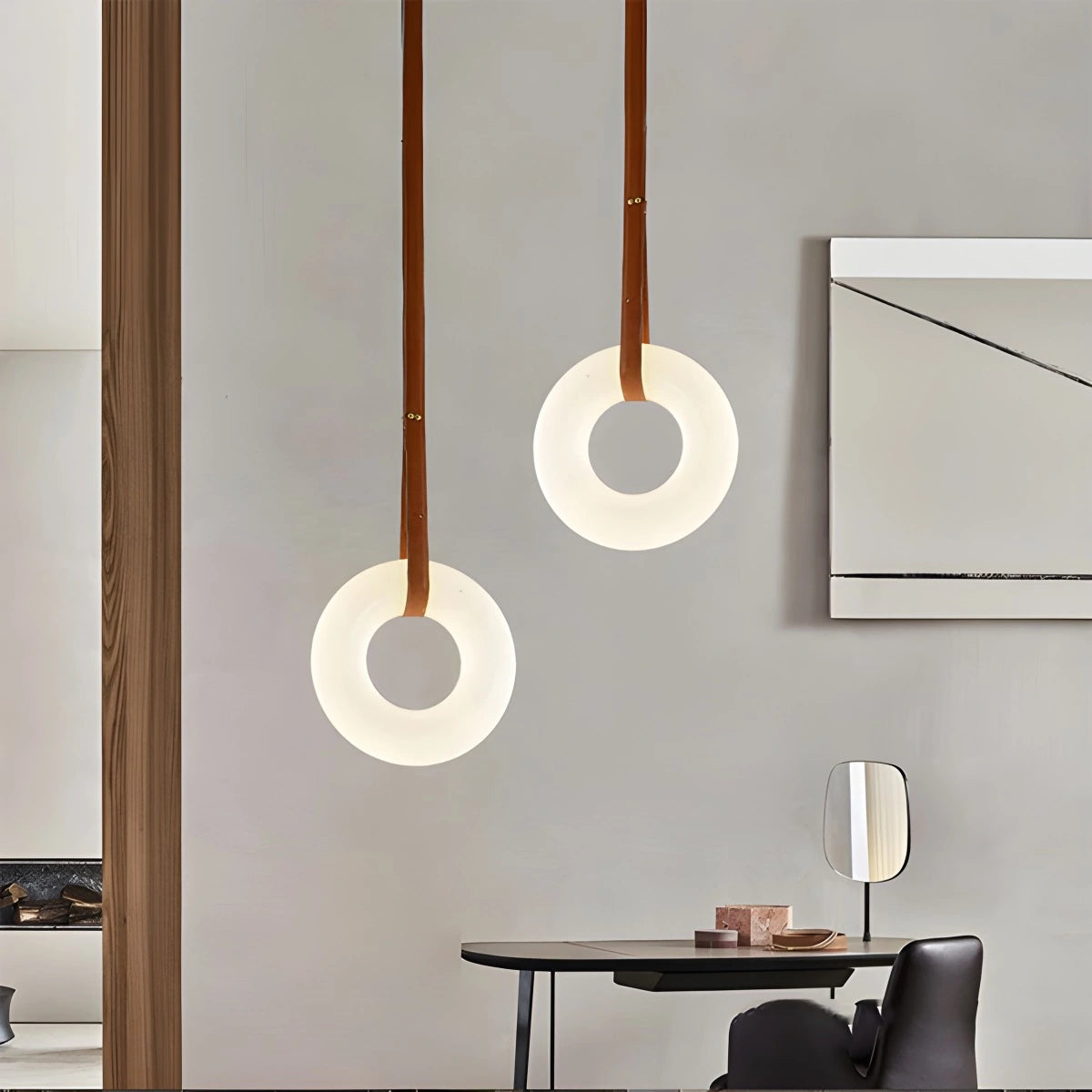 Antizer Round Spanish Alabaster Pendant Light Leather Hanging Wire