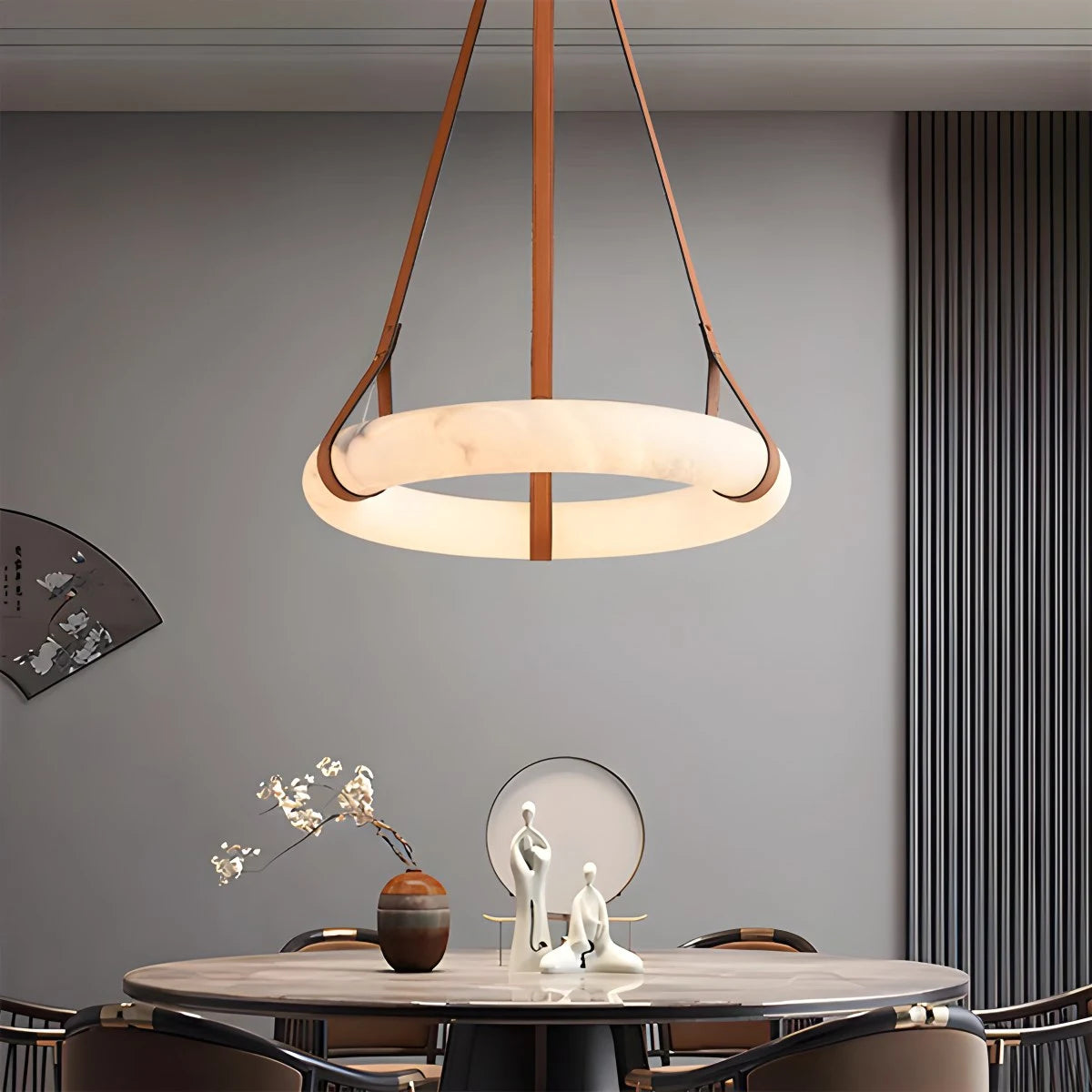Antizer Round Spanish Alabaster Pendant Light Leather Hanging Wire