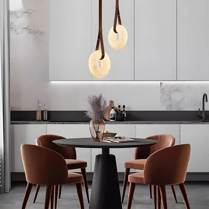 Antizer Round Marble Pendant Light Leather Hanging Wire