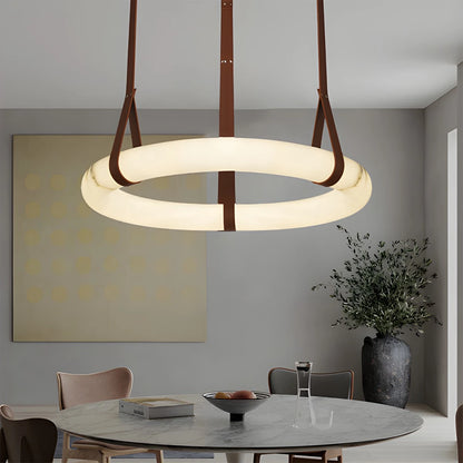 Antizer Round Marble Pendant Light Leather Hanging Wire