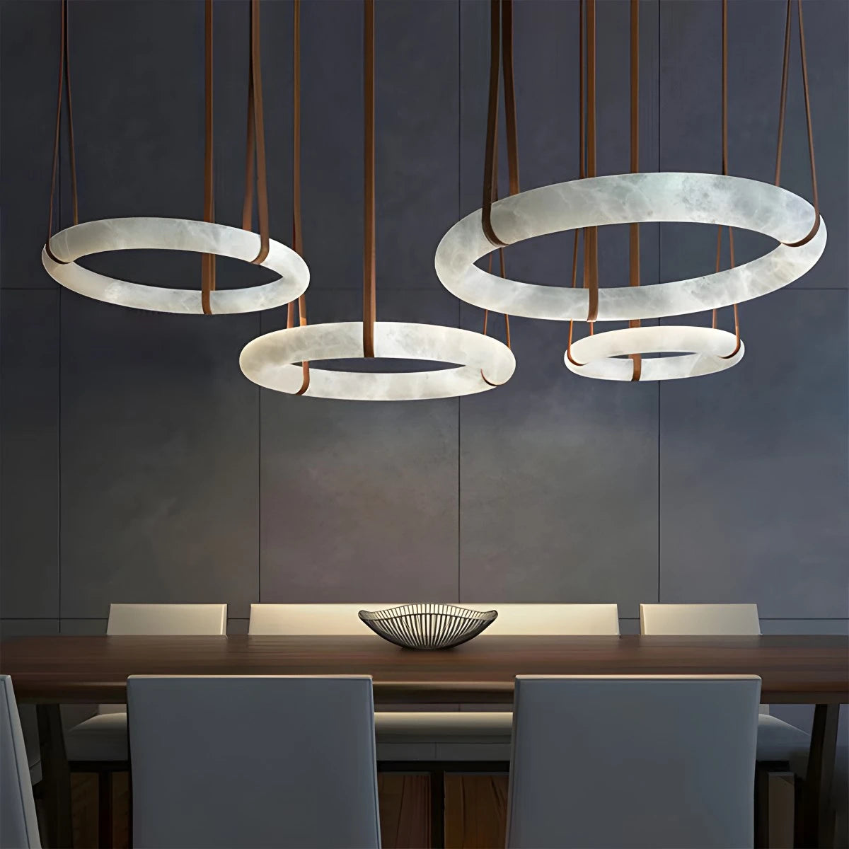 Antizer Round Spanish Alabaster Pendant Light Leather Hanging Wire