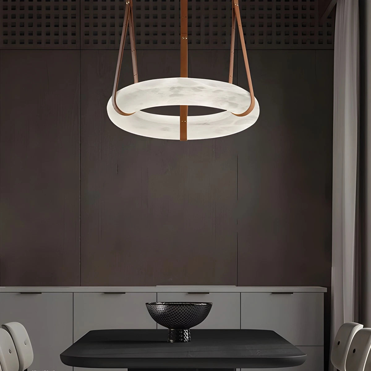 Antizer Round Spanish Alabaster Pendant Light Leather Hanging Wire