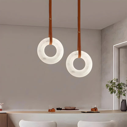 Antizer Round Marble Pendant Light Leather Hanging Wire