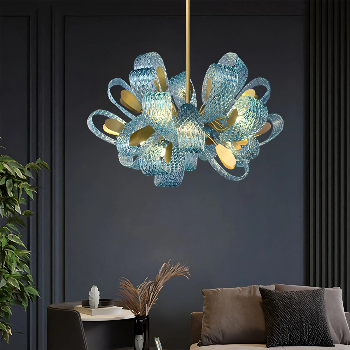 Antizer Peacock Blue Art Glass Chandelier for Dining Room