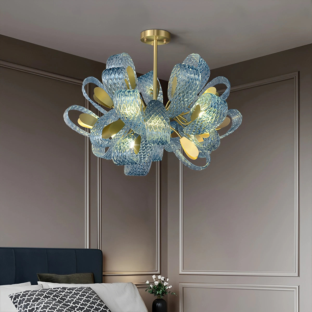 Antizer Peacock Blue Art Glass Chandelier for Dining Room