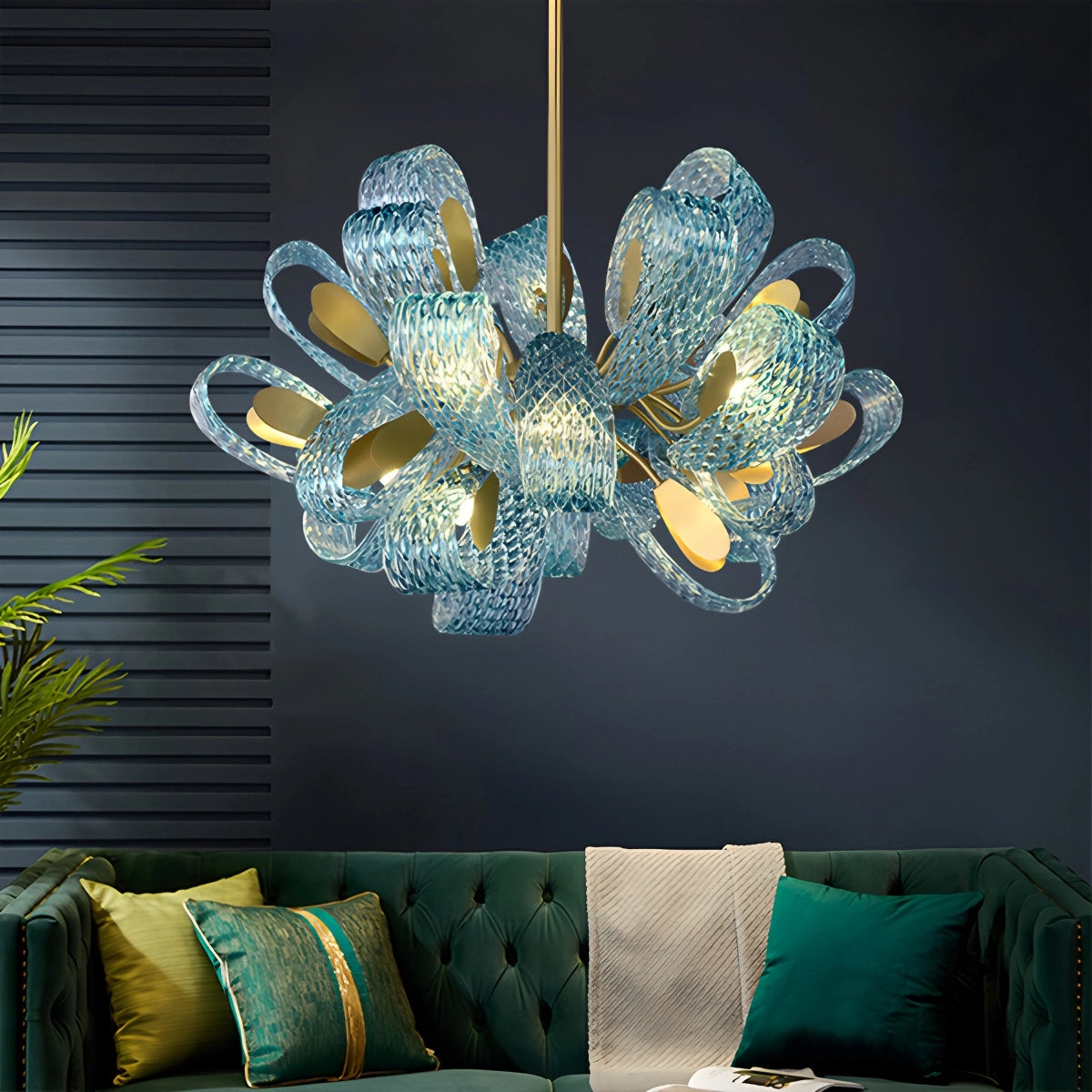 Antizer Peacock Blue Art Glass Chandelier for Dining Room