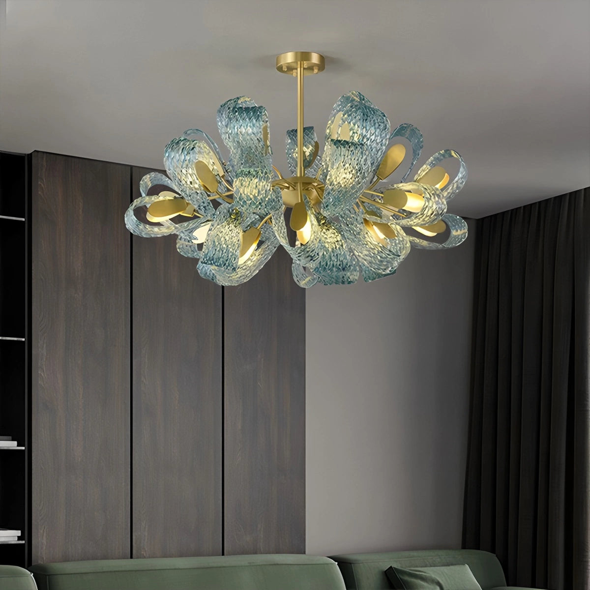Antizer Peacock Blue Art Glass Chandelier for Dining Room