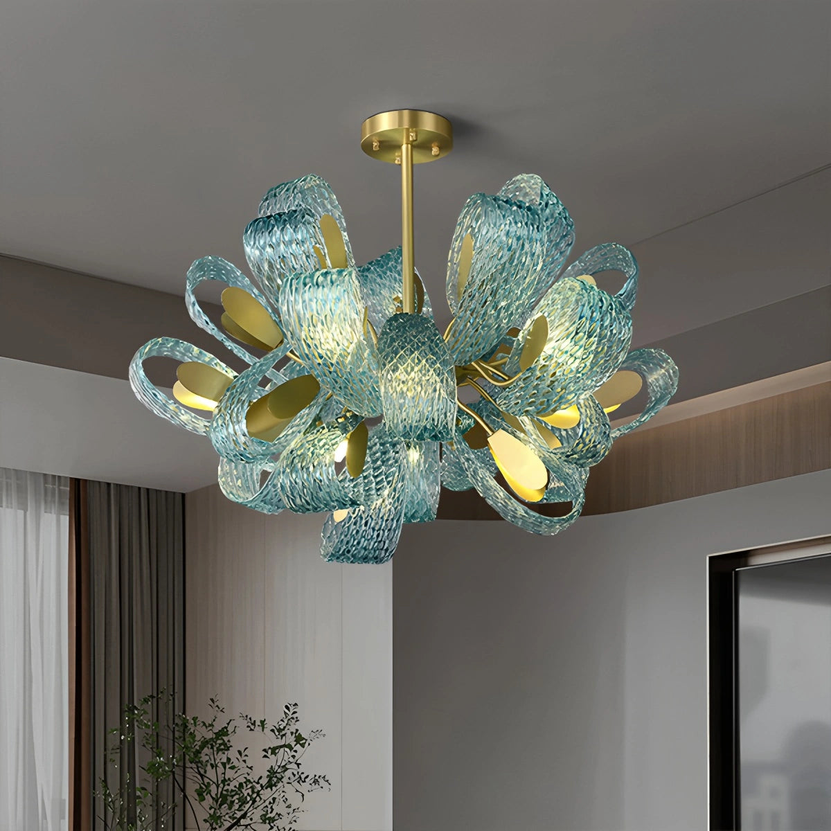 Antizer Peacock Blue Art Glass Chandelier for Dining Room