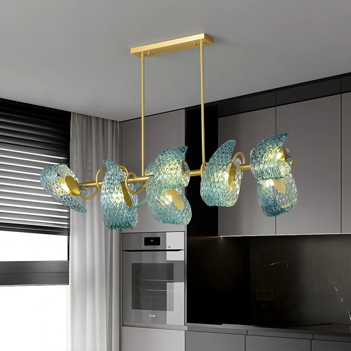 Antizer Peacock Blue Art Glass Chandelier for Dining Room