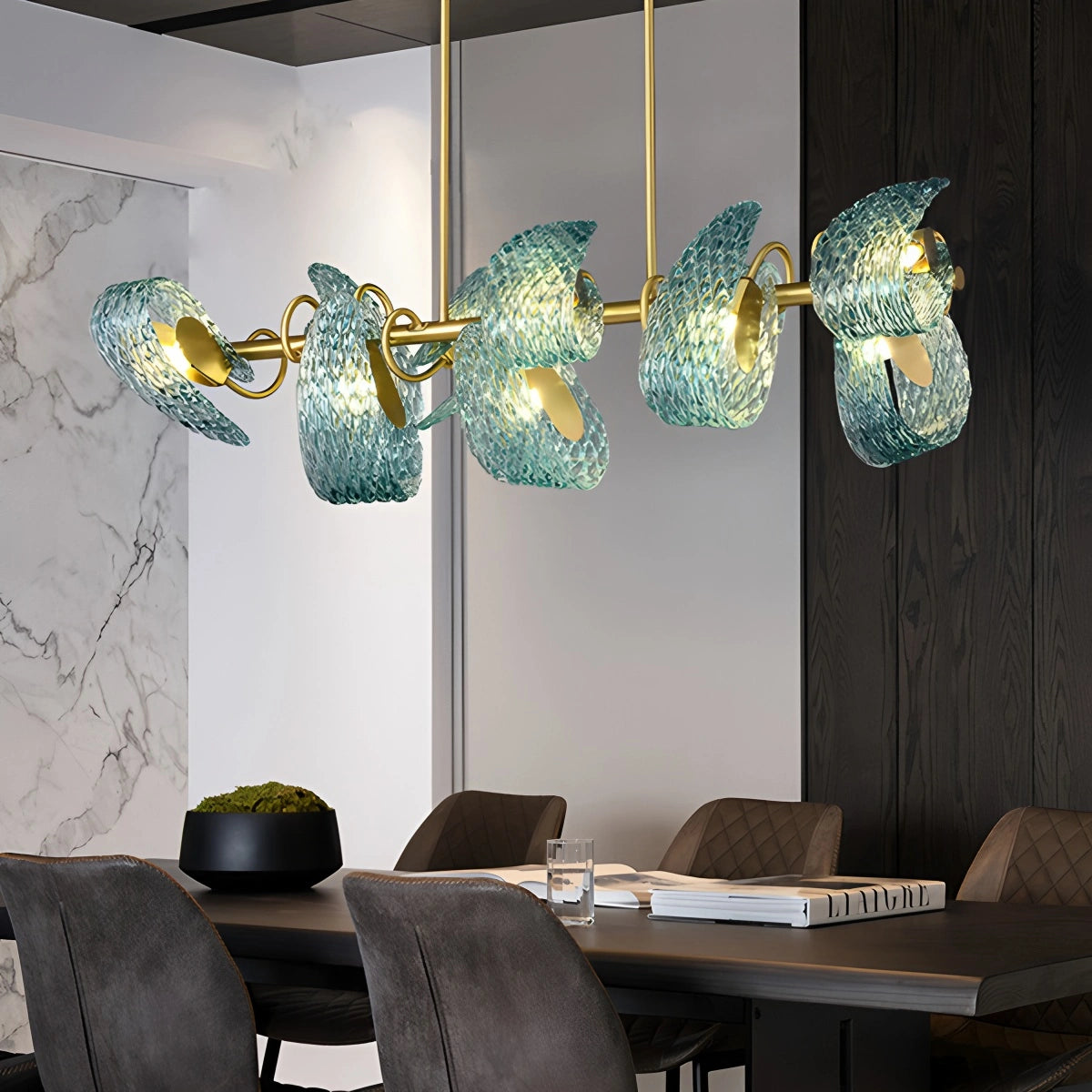 Antizer Peacock Blue Art Glass Chandelier for Dining Room