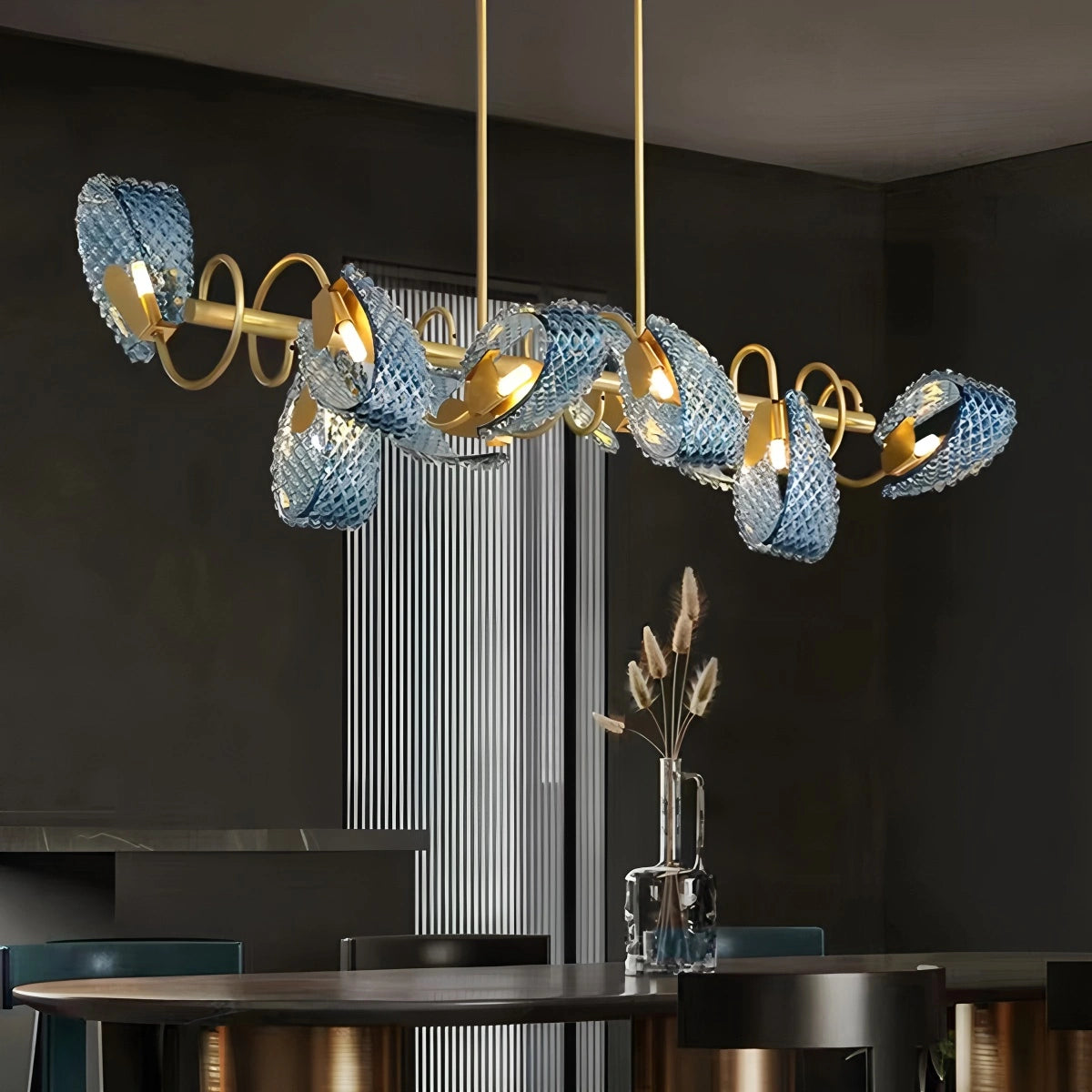 Antizer Peacock Blue Art Glass Chandelier for Dining Room