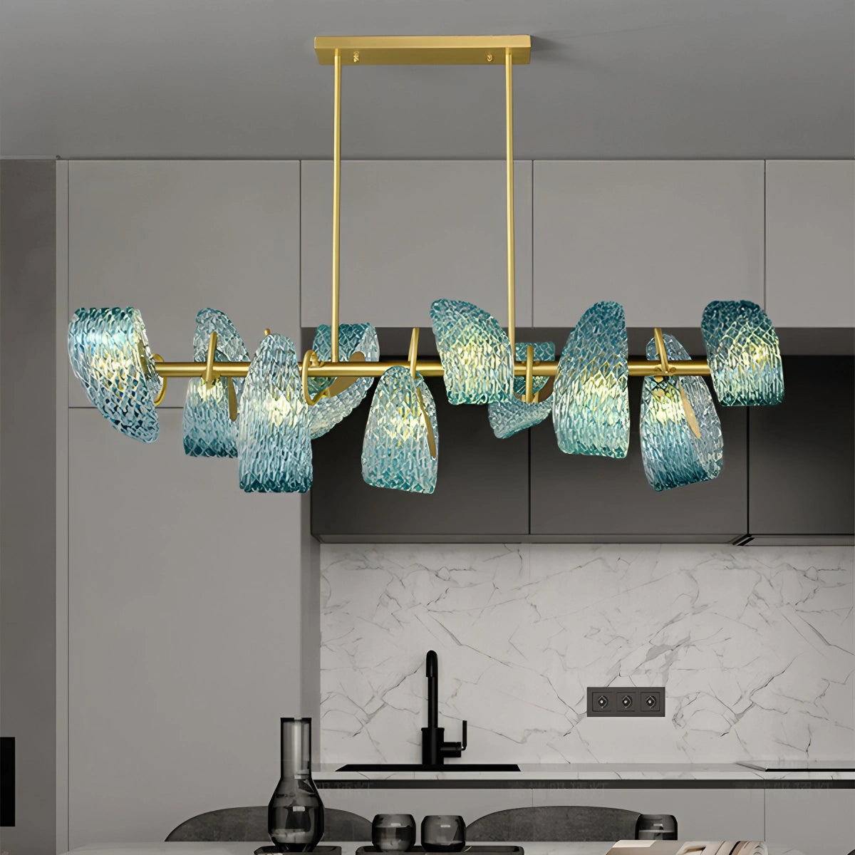 Antizer Peacock Blue Art Glass Chandelier for Dining Room