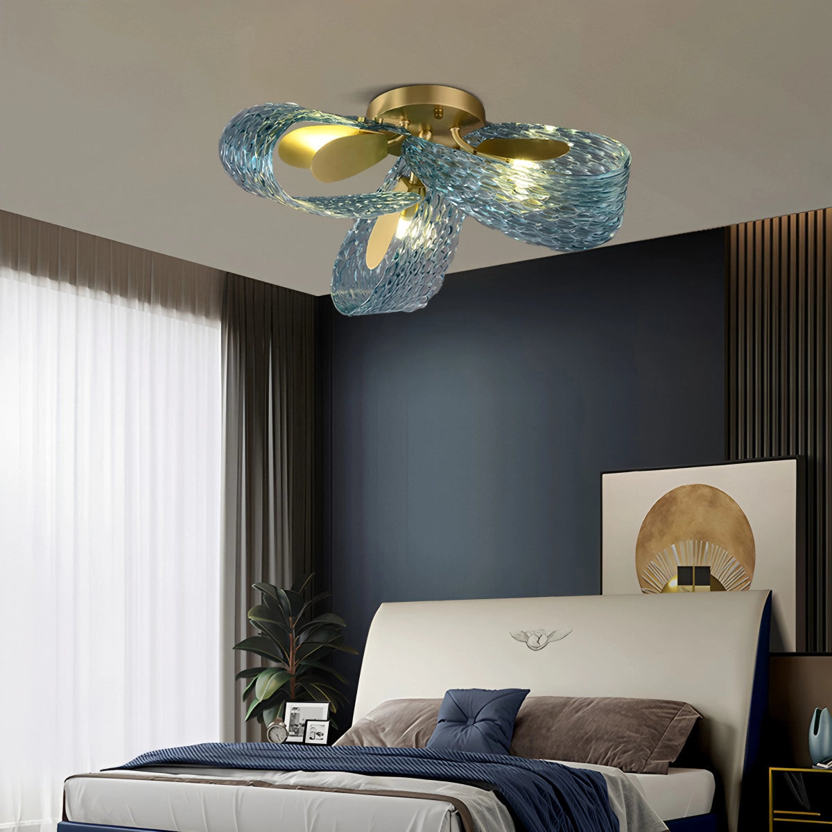 Antizer Peacock Blue Art Glass Chandelier for Dining Room