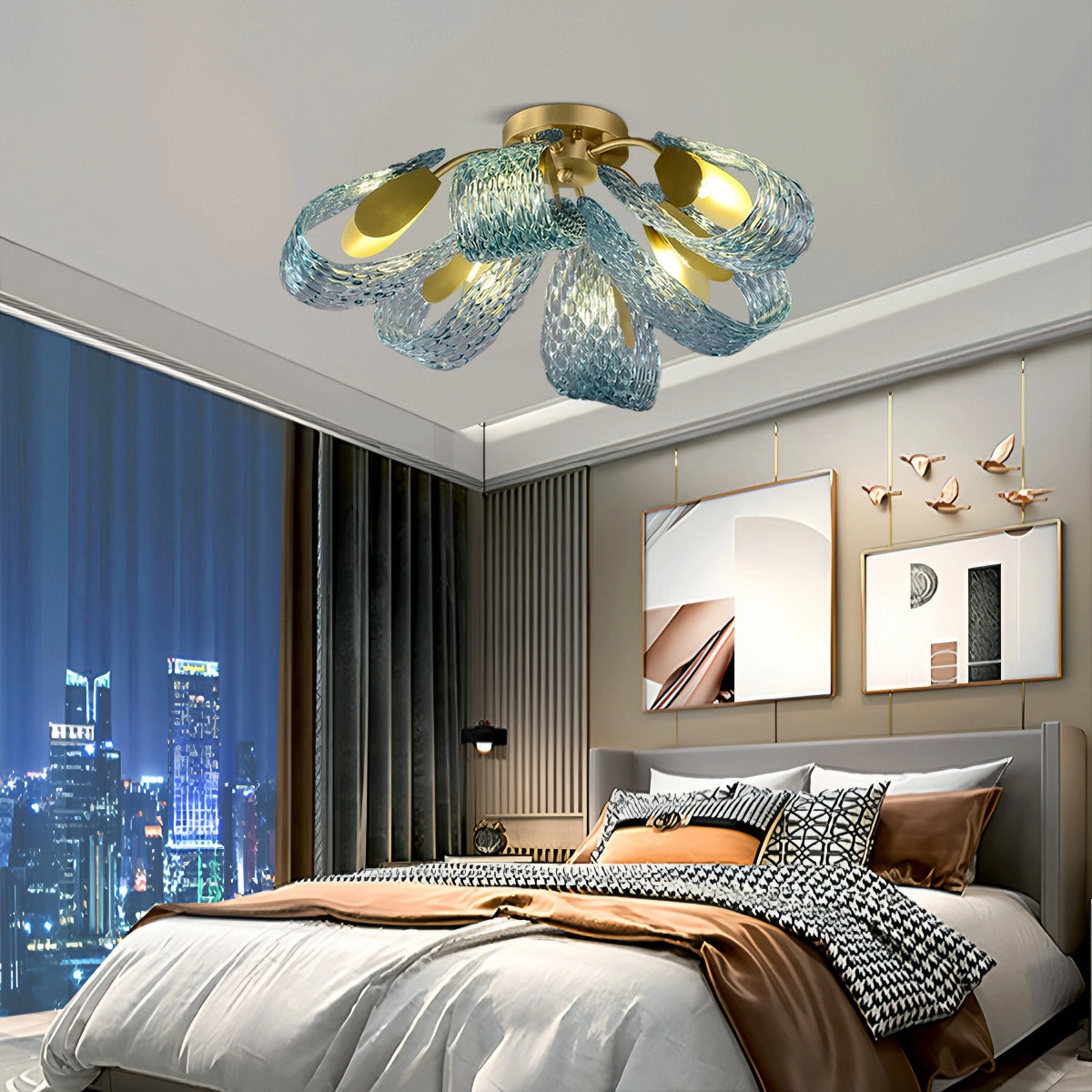 Antizer Peacock Blue Art Glass Chandelier for Dining Room