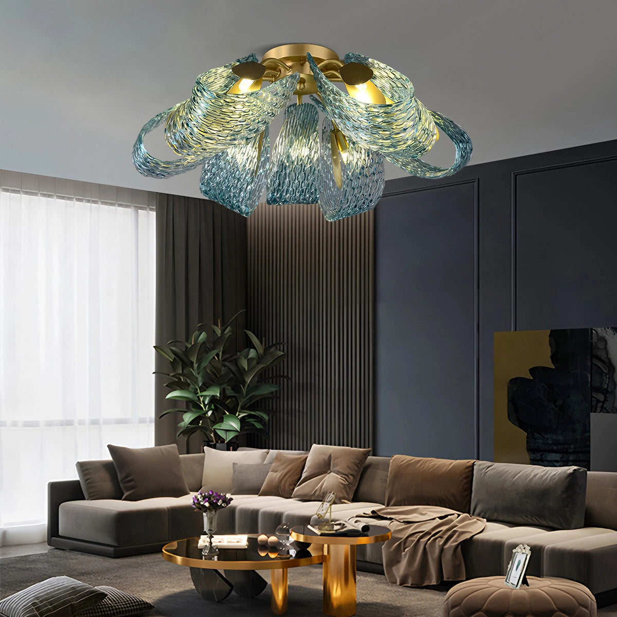 Antizer Peacock Blue Art Glass Chandelier for Dining Room