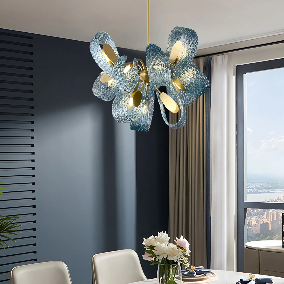Antizer Peacock Blue Art Glass Chandelier for Dining Room