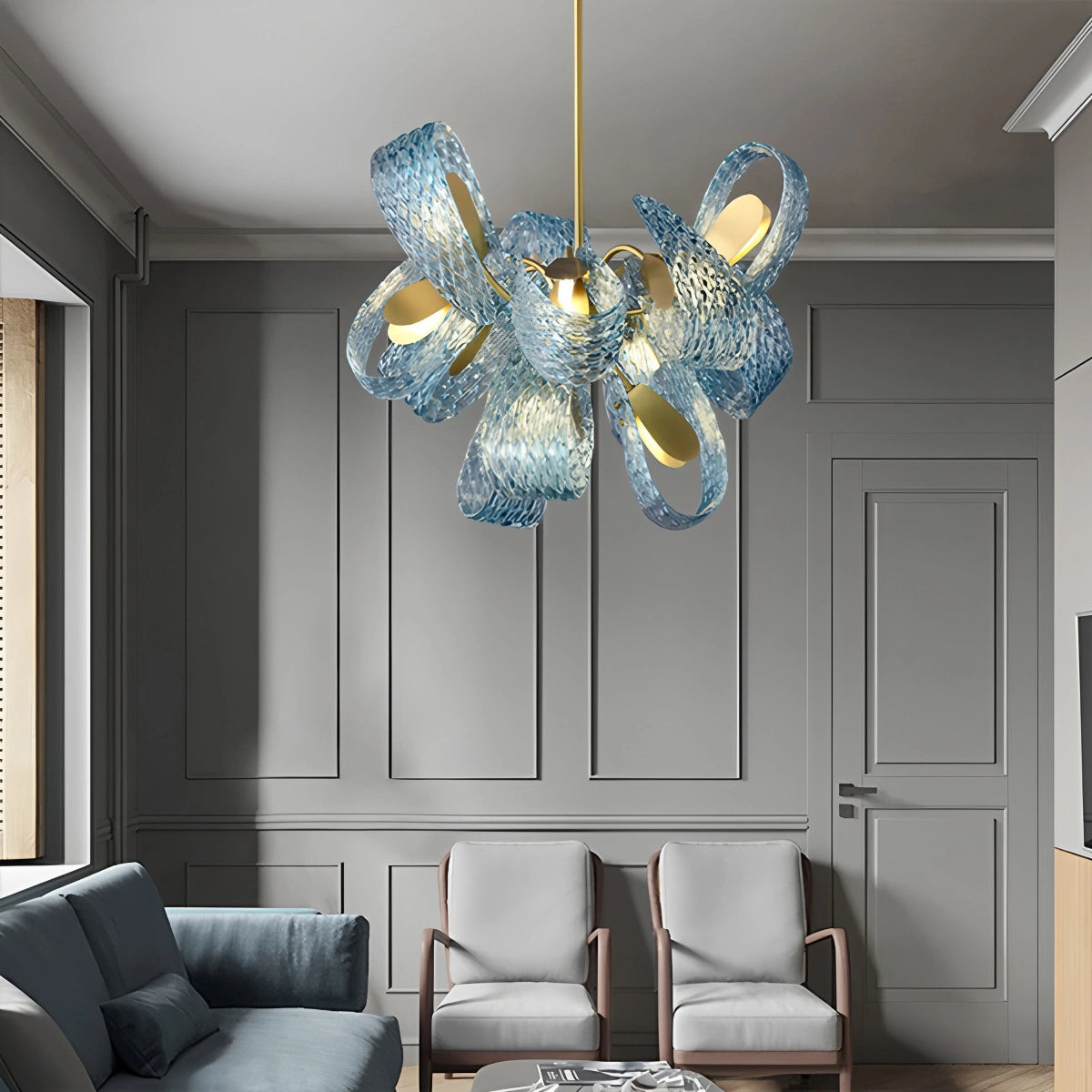Antizer Peacock Blue Art Glass Chandelier for Dining Room