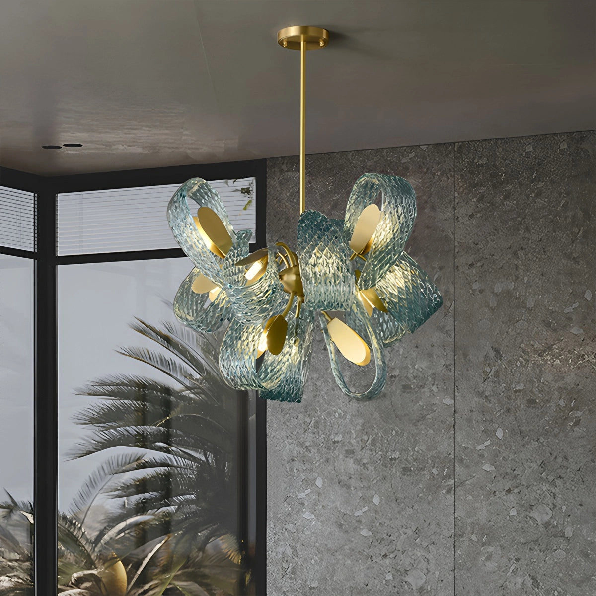 Antizer Peacock Blue Art Glass Chandelier for Dining Room
