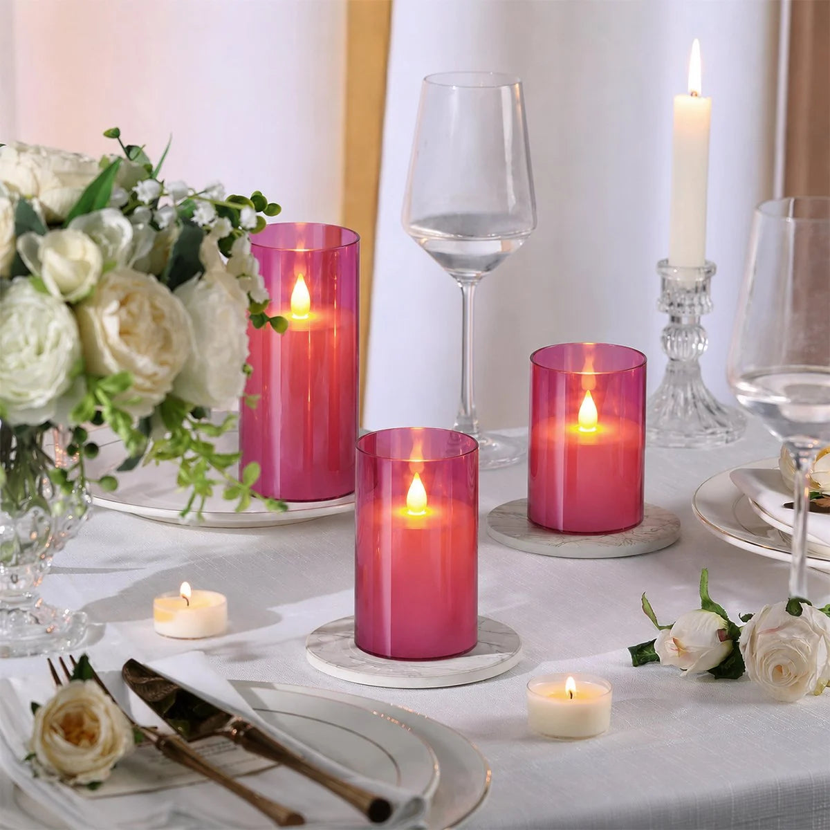 Antizer Pink Acrylic Glass Pillar Flameless Candle 12 Pack × 6