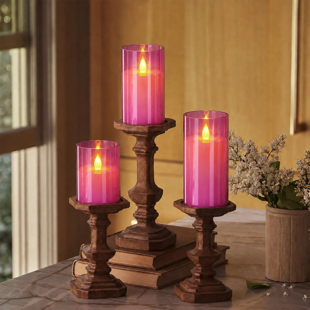 Antizer Pink Acrylic Glass Pillar Flameless Candle 12 Pack × 6