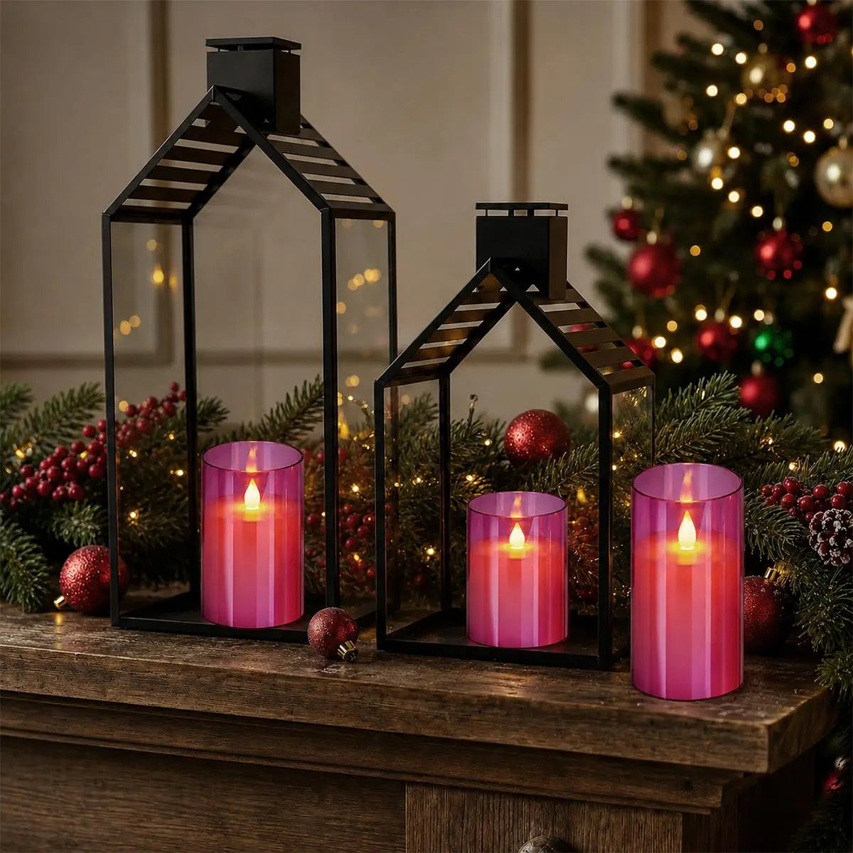 Antizer Pink Acrylic Glass Pillar Flameless Candle 12 Pack × 6