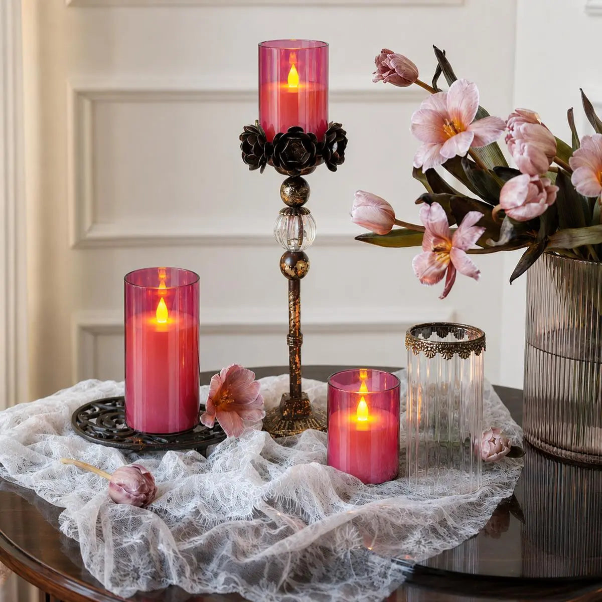 Antizer Pink Acrylic Glass Pillar Flameless Candle 12 Pack × 6