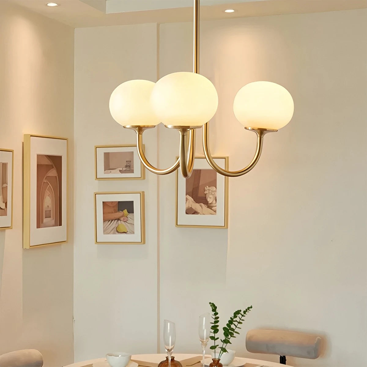 Antizer Pink Glass Globe Arm Chandelier for Living Room