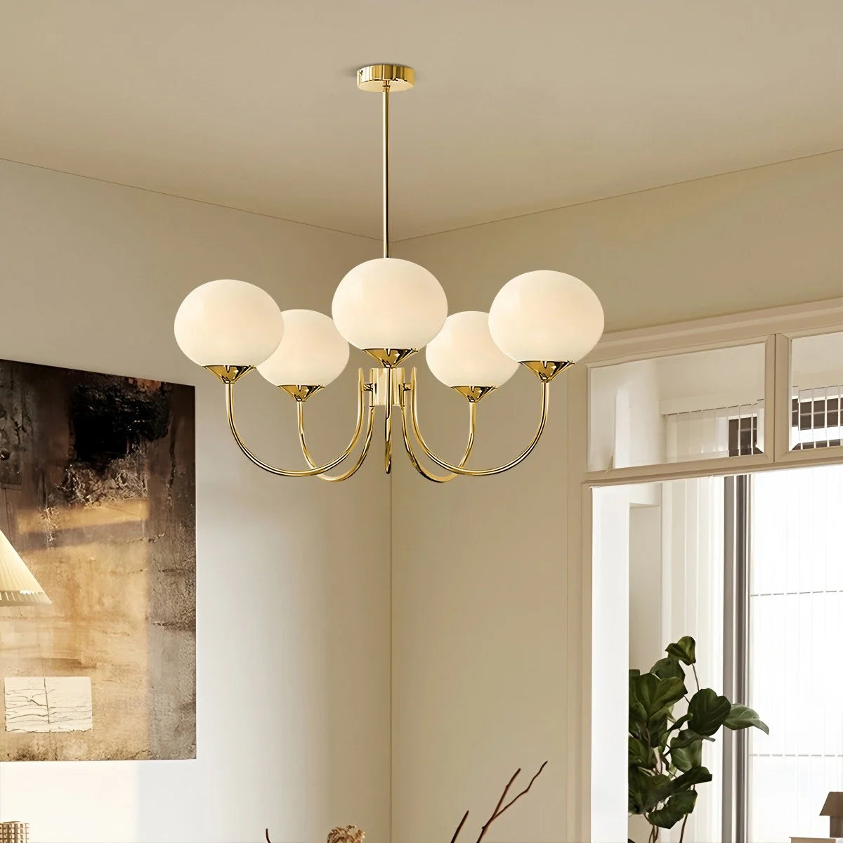 Antizer Pink Glass Globe Arm Chandelier for Living Room