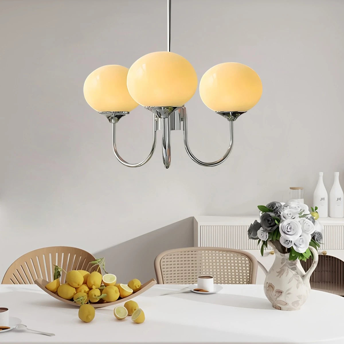 Antizer Pink Glass Globe Arm Chandelier for Living Room